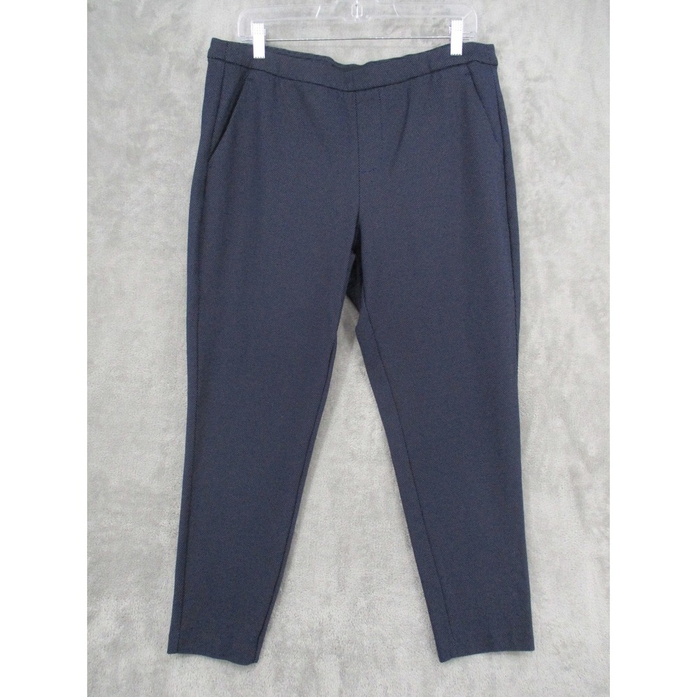 Liverpool Pants Womens 14 Navy Blue Polka Dot Straight Leg Ankle Ponte Knit Navy